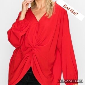 Red Pleated Front Top